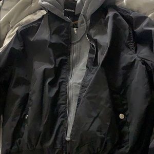 Black Bomber Jacket w/gray hoodie attached
